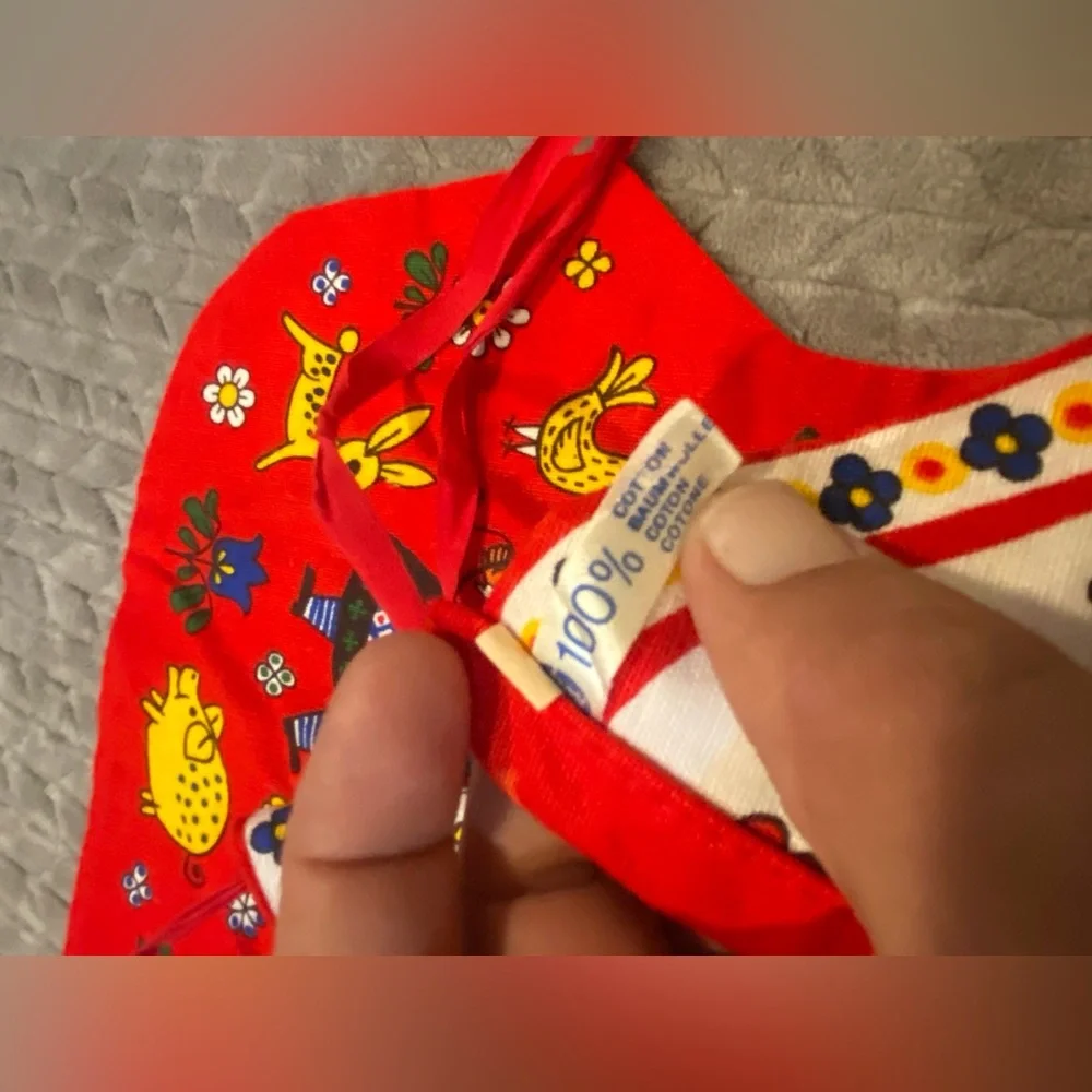 Vintage Kolf Baby Bib Reversible Folk Art 100% Cotton Red White Austrian